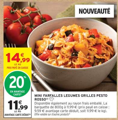 MINI FARFALLES LEGUMES GRILLES PESTO ROSSO