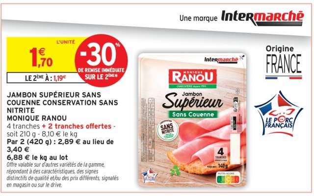 JAMBON SUPÉRIEUR SANS COUENNE CONSERVATION SANS NITRITE