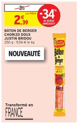 BÂTON DE BERGER CHORIZO DOUX JUSTIN BRIDOU