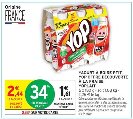 YAOURT À BOIRE PTIT YOP OFFRE DÉCOUVERTE À LA FRAISE YOPLAIT
