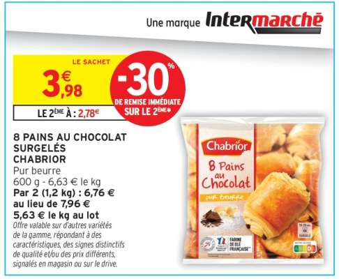 8 PAINS AU CHOCOLAT SURGELÉS CHABRIOR