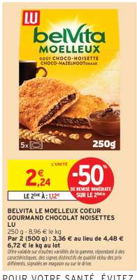 BELVITA LE MOELLEUX COEUR GOURMAND CHOCOLAT NOISETTES LU
