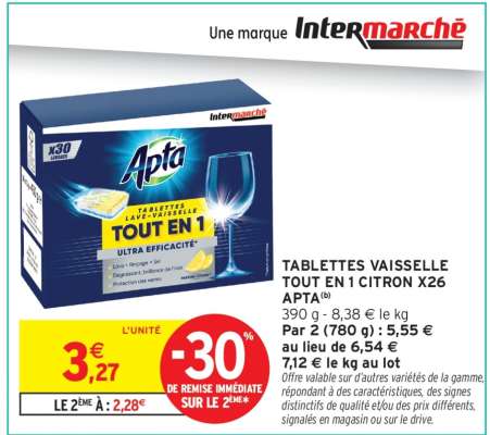 TABLETTES VAISSELLE TOUT EN 1 CITRON X26 APTA