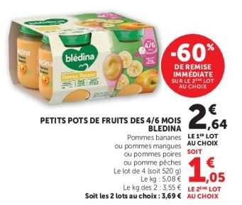 PETITS POTS DE FRUITS DES 4/6 MOIS BLEDINA