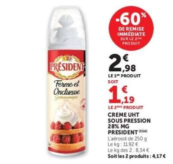 CREME UHT SOUS PRESSION 28% MG PRESIDENT
