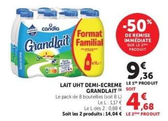 Lait UHT Demi-Écrémé Grandlait