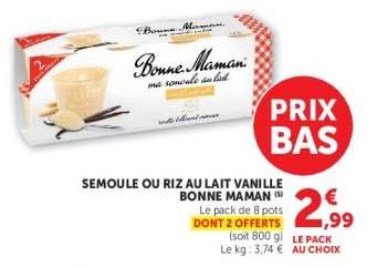 SEMOULE OU RIZ AU LAIT VANILLE BONNE MAMAN