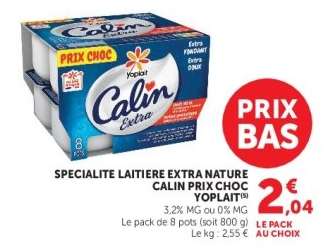 SPECIALITE LAITIERE EXTRA NATURE CALIN PRIX CHOC YOPLAIT
