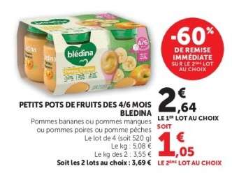 PETITS POTS DE FRUITS DES 4/6 MOIS BLEDINA