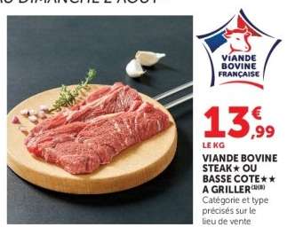 Viande Bovine Steak ou Basse Côte à Griller