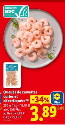 Queues de crevettes cuites et décortiquées