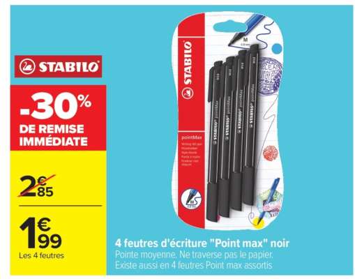 4 feutres d'écriture  "Point max" noir