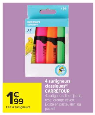 4 surligneurs classiques