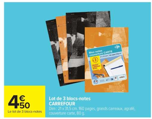 Lot de 3 blocs-notes CARREFOUR