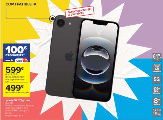iPhone 16 128Go noir
