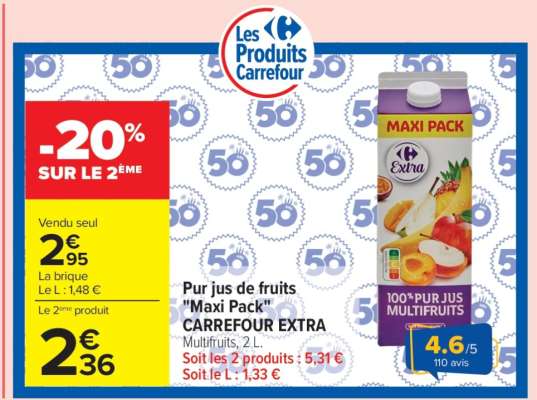Pur jus de fruits "Maxi Pack" CARREFOUR EXTRA