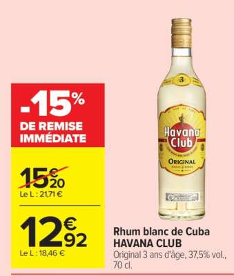 RHUM BLANC DE CUBA “HAVANA CLUB”