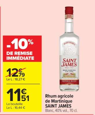 Rhum agricole de Martinique SAINT JAMES