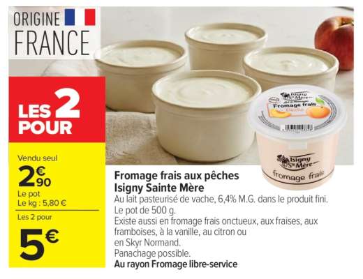 Fromage frais aux pêches Isigny Sainte Mère