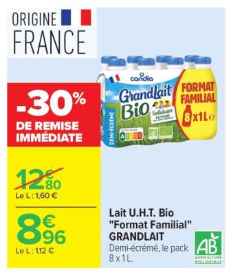 Lait U.H.T. Bio "Format Familial" GRANDLAIT