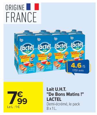 Lait U.H.T. "De Bons Matins !" LACTEL