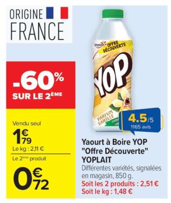 Yaourt à boire YOP "Offre Découverte" YOPLAIT