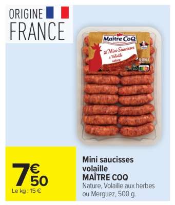 Mini saucisses volaille MAITRE COQ
