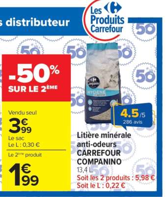 Litière minérale anti-odeurs CARREFOUR COMPANINO