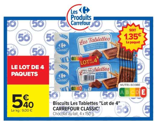 Biscuits Les Tablettes "Lot de 4" CARREFOUR CLASSIC'