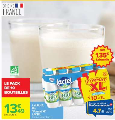 Lait U.H.T. Bio "Format XL" LACTEL