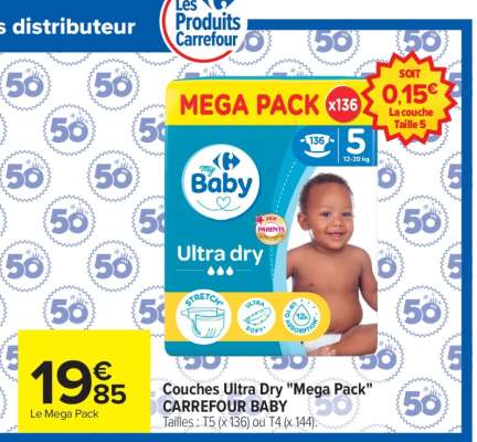 Couches Ultra Dry 'Mega Pack' CARREFOUR BABY