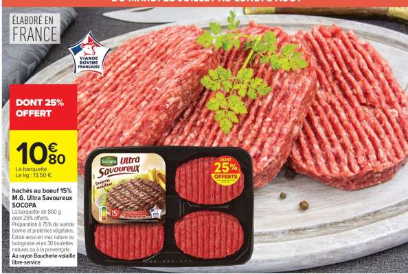 hachés au boeuf 15% M.G. Ultra Savoureux SCOPA