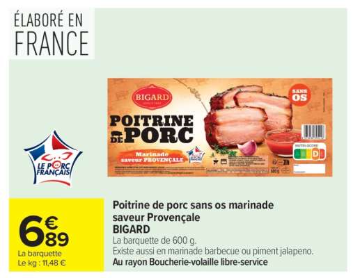 Poitrine de porc sans os marinade saveur Provençale