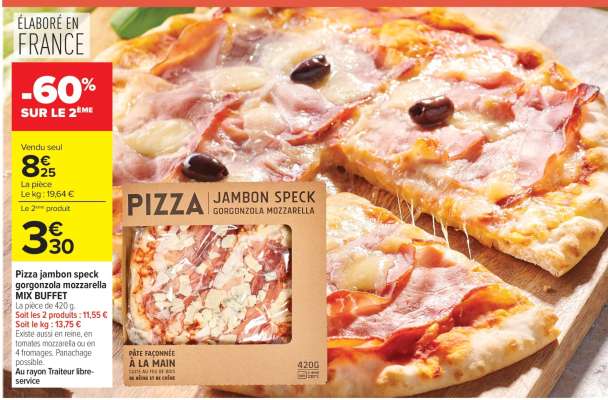 Pizza jambon speck gorgonzola mozzarella