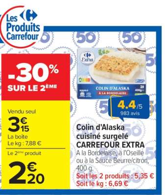 Colin d'Alaska cuisiné surgelé CARREFOUR EXTRA
