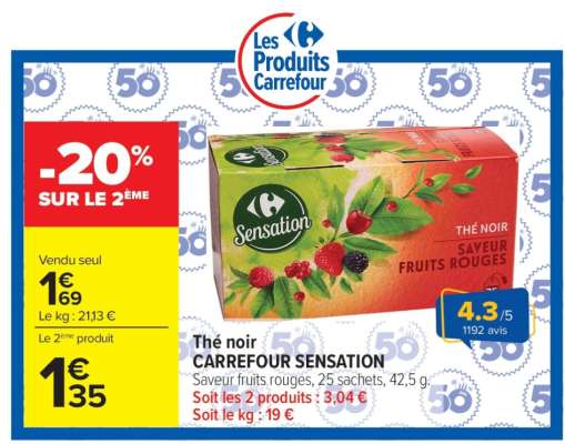 Thé noir CARREFOUR SENSATION