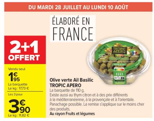 Olive verte Ail Basilic TROPIC APERO