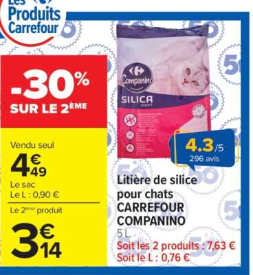 Litière de Silice pour chats CARREFOUR COMPANINO