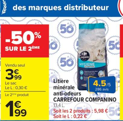 Litière minérale anti-odeurs CARREFOUR COMPANINO