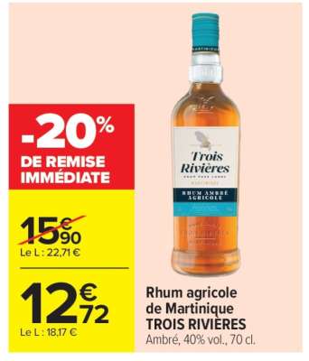 Rhum agricole de Martinique TROIS RIVIERES