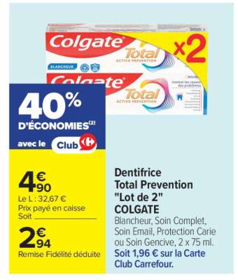 Dentifrice Total Prevention "Lot de 2" COLGATE