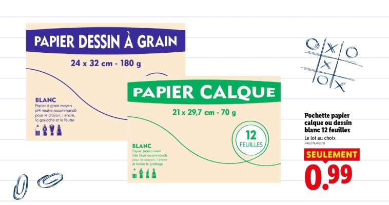 Pochette papier calque ou dessin blanc 12 feuilles