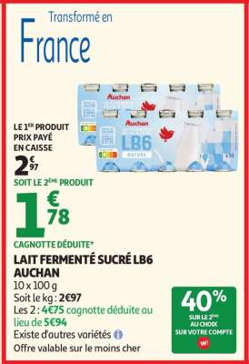 LAIT FERMENTÉ SUCRÉ LB6 AUCHAN