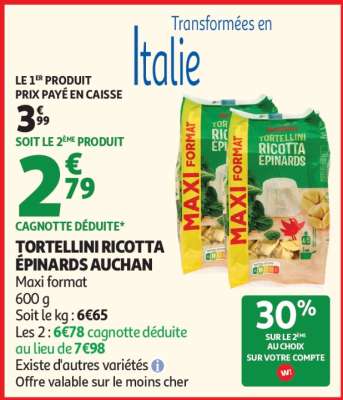 Tortellini Ricotta Épinards Auchan
