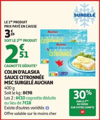 COLIN D'ALASKA SAUCE CITRONNÉE MSC SURGELÉ AUCHAN