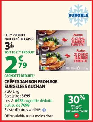 CRÊPES JAMBON FROMAGE SURGELÉES AUCHAN