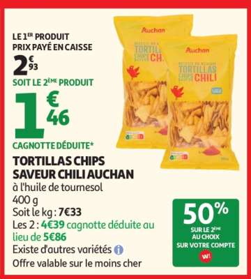 TORTILLAS CHIPS SAVEUR CHILI AUCHAN