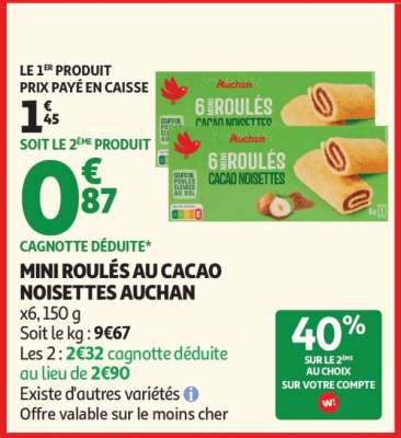 MINI ROULÉS AU CACAO NOISETTES AUCHAN