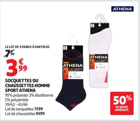 SOQUETTES OU CHAUSSETTES HOMME SPORT ATHENA