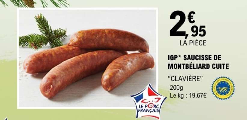 IGP* Saucisse de Montbéliard Cuite
